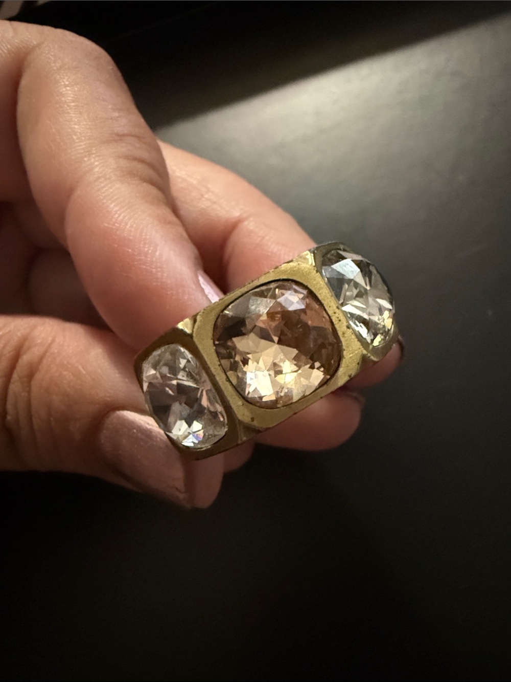 Vintage Dyrberg/Kern Gold-Tone Ring with Tri-Colored Swarovski Crystals